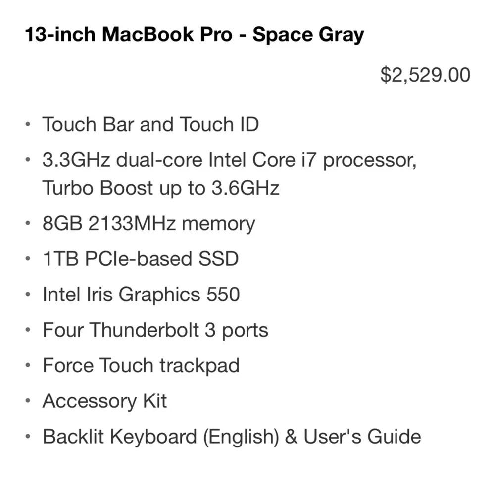 MacBook Pro i7 3.3GHz 13” (Late 2016) 1TB SSD. (buyer cancelled the order)